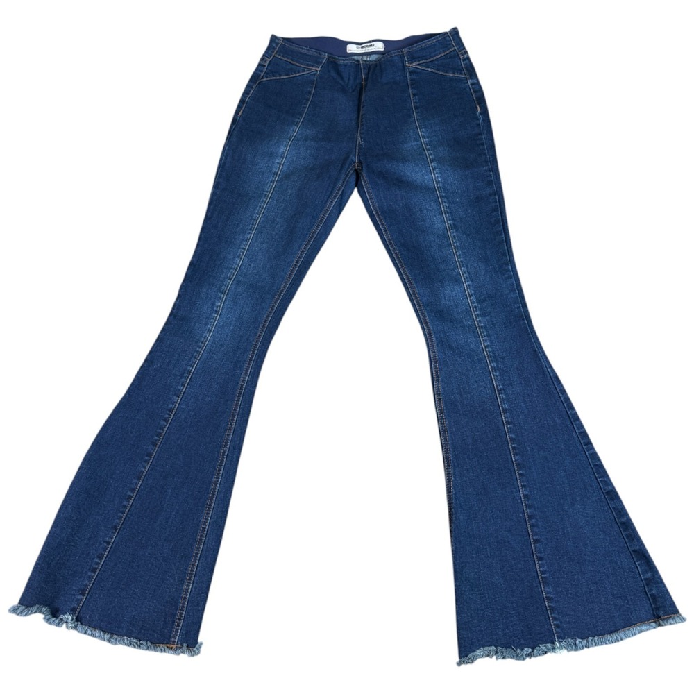 Rock & Roll Bargain Bell Pull On Flare Jeans‎ Women's 28x32 (29x31) Blue Raw Hem